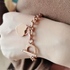 18K Gold Plated Stainless Steel Heart Charms Bracelet with OT Clasp – Dainty Romantic Link Chain Jewelry