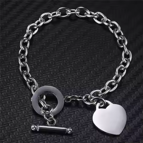 18K Gold Plated Stainless Steel Heart Charms Bracelet with OT Clasp – Dainty Romantic Link Chain Jewelry
