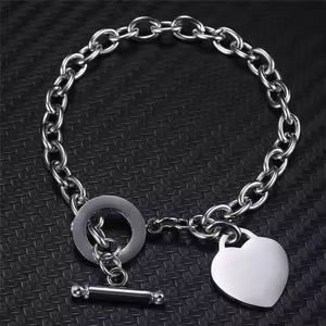 18K Gold Plated Stainless Steel Heart Charms Bracelet with OT Clasp – Dainty Romantic Link Chain Jewelry