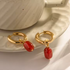 Natural Red Agate Beaded Drop Hoop Earrings – Gold Plated Stainless Steel Statement Dangle Earrings for Women