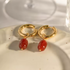 Natural Red Agate Beaded Drop Hoop Earrings – Gold Plated Stainless Steel Statement Dangle Earrings for Women