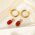 Natural Red Agate Beaded Drop Hoop Earrings – Gold Plated Stainless Steel Statement Dangle Earrings for Women