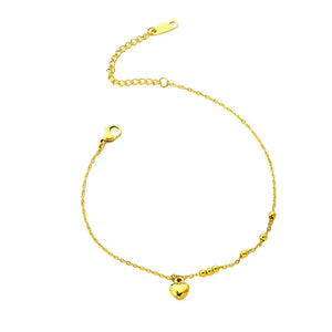 Gold Plated Stainless Steel Tiny Heart Beaded Anklet – Delicate Summer Charm Chain for Casual & Beach Style