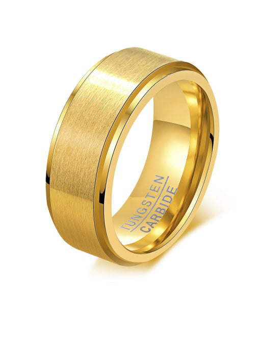Gold Tungsten Ring for Men – 8mm Minimalist Band with Brushed Center & Polished Edges – Bold & Timeless Style
