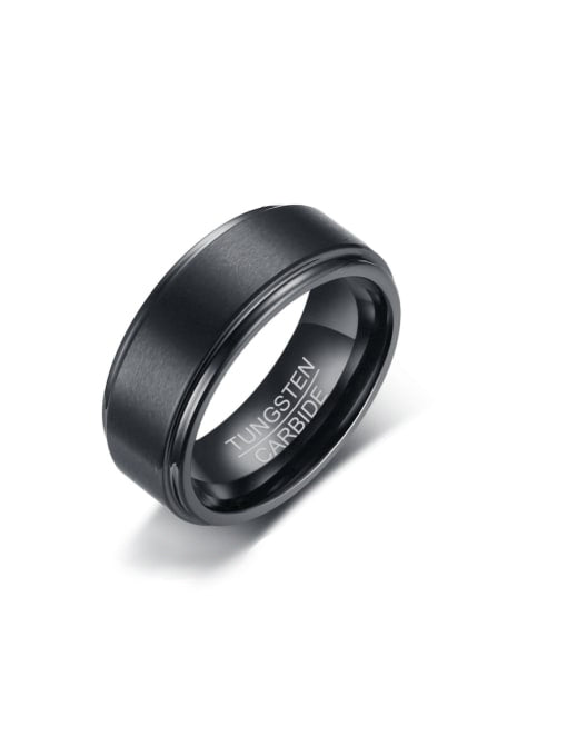 All-Black Tungsten Ring for Men – 8mm Minimalist Band with Brushed Finish & Polished Edges – Bold & Sleek