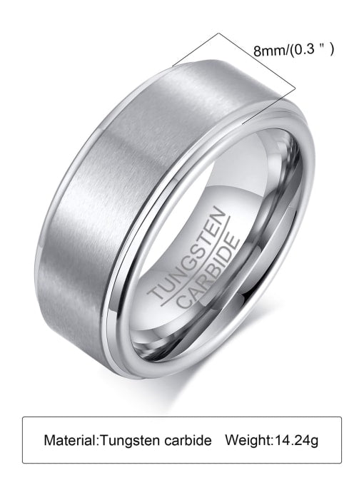 Brushed Silver Tungsten Ring for Men – 8mm Minimalist Band with Natural Finish – Durable & Sleek Look