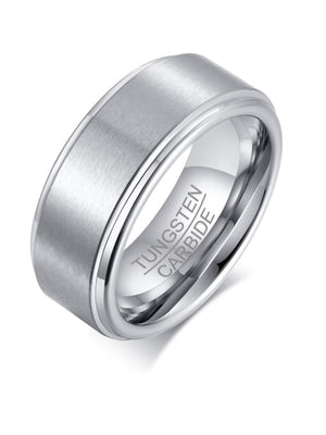 Brushed Silver Tungsten Ring for Men – 8mm Minimalist Band with Natural Finish – Durable & Sleek Look