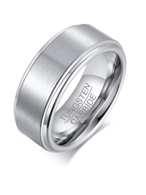 Brushed Silver Tungsten Ring for Men – 8mm Minimalist Band with Natural Finish – Durable & Sleek Look