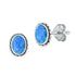 Blue Oval Lab Opal Stud Earrings in Oxidized Sterling Silver – Elegant Boho Jewelry for Everyday Style