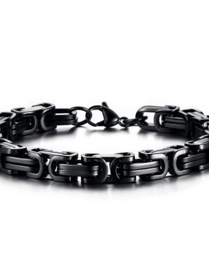 Titanium Steel Byzantine Chain Bracelet – Classic Link Design in Polished Silver or Matte Black Finish