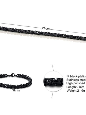 Titanium Steel Byzantine Chain Bracelet – Classic Link Design in Polished Silver or Matte Black Finish