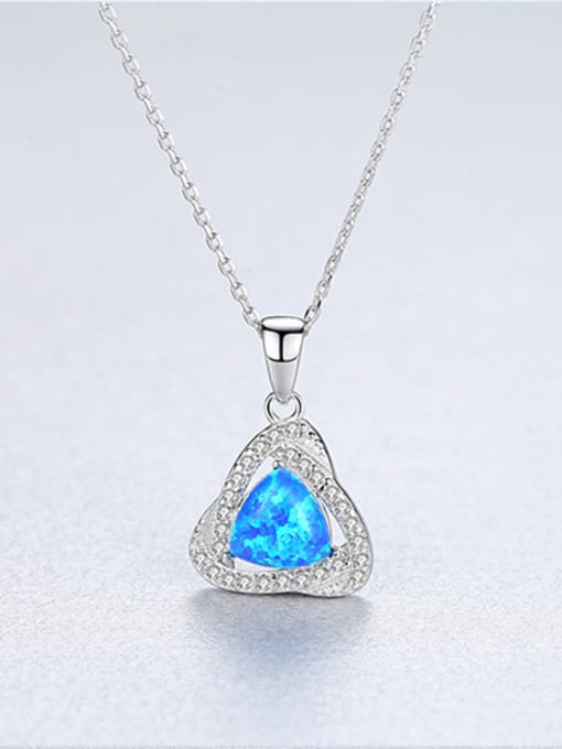 925 Sterling Silver Triangle Opal Halo CZ Pendant Necklace – Blue, Light Blue, White, Dark Green, Light Green