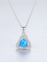 925 Sterling Silver Triangle Opal Halo CZ Pendant Necklace – Blue, Light Blue, White, Dark Green, Light Green
