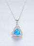 925 Sterling Silver Triangle Opal Halo CZ Pendant Necklace – Blue, Light Blue, White, Dark Green, Light Green