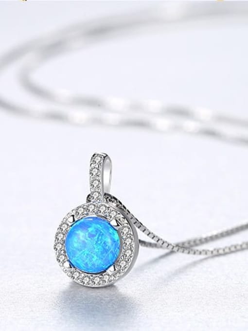 925 Sterling Silver Round Opal Halo CZ Pendant Necklace – Box Chain – Green, White & Blue Opal Options