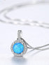 925 Sterling Silver Round Opal Halo CZ Pendant Necklace – Box Chain – Green, White & Blue Opal Options