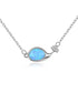 925 Sterling Silver Blue Oval Opal Necklace – Minimalist Fish Design with CZ Accents, Delicate Ocean-Inspired Gift