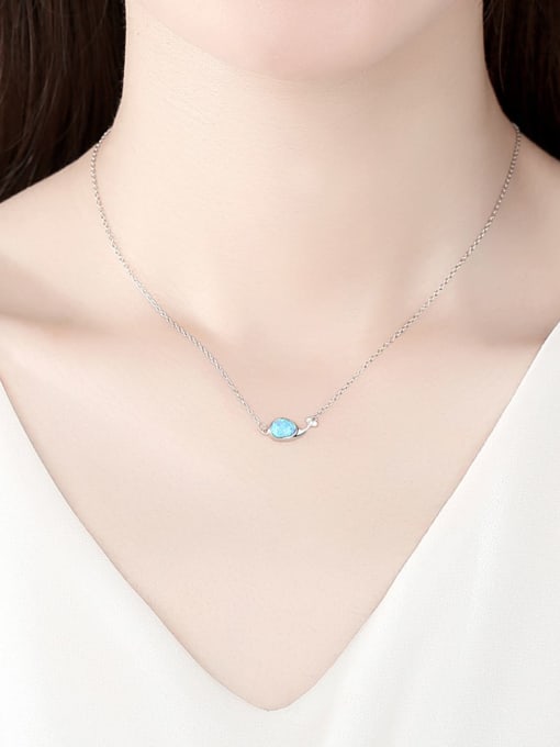 925 Sterling Silver Blue Oval Opal Necklace – Minimalist Fish Design with CZ Accents, Delicate Ocean-Inspired Gift