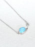 925 Sterling Silver Blue Oval Opal Necklace – Minimalist Fish Design with CZ Accents, Delicate Ocean-Inspired Gift