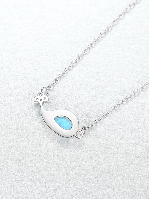 925 Sterling Silver Blue Oval Opal Necklace – Minimalist Fish Design with CZ Accents, Delicate Ocean-Inspired Gift