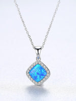 925 Sterling Silver Square Opal Pendant Necklace – Halo CZ Design in Green, White, or Blue Opal for Everyday Sparkle