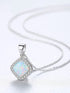 925 Sterling Silver Square Opal Pendant Necklace – Halo CZ Design in Green, White, or Blue Opal for Everyday Sparkle