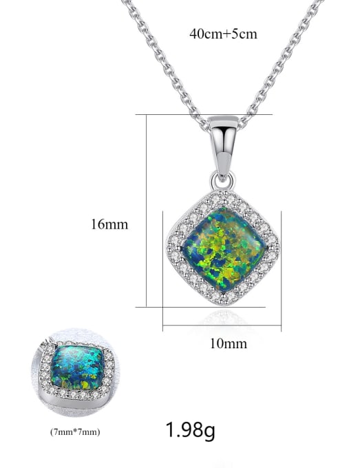 925 Sterling Silver Square Opal Pendant Necklace – Halo CZ Design in Green, White, or Blue Opal for Everyday Sparkle