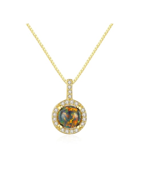 925 Sterling Silver Round Opal Halo CZ Pendant Necklace – Box Chain – Green, White & Blue Opal Options