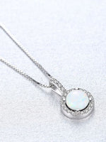 925 Sterling Silver Round Opal Halo CZ Pendant Necklace – Box Chain – Green, White & Blue Opal Options
