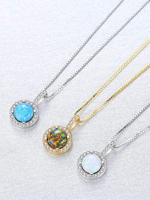 925 Sterling Silver Round Opal Halo CZ Pendant Necklace – Box Chain – Green, White & Blue Opal Options