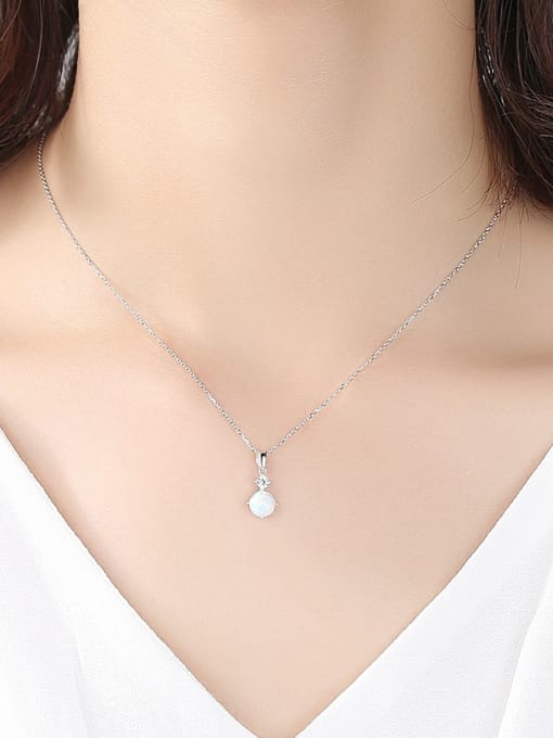 925 Sterling Silver Two-Stone Opal & CZ Pendant Necklace – Vertical Drop Design in White or Blue Opal