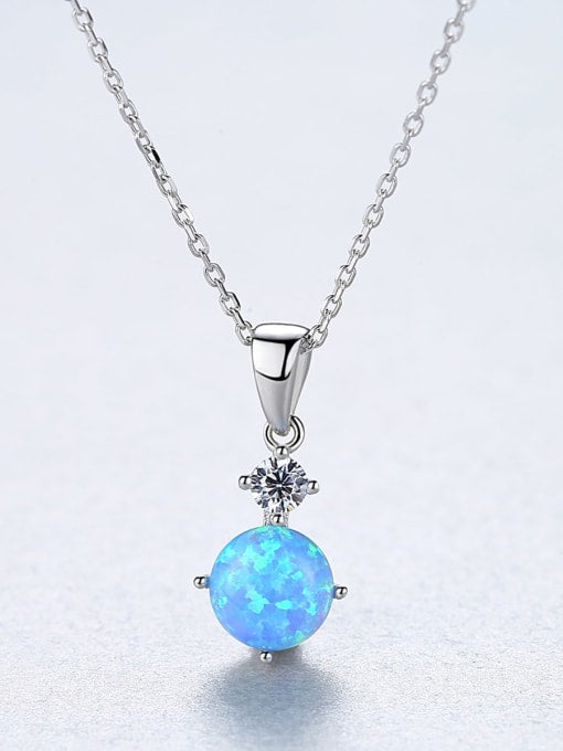 925 Sterling Silver Two-Stone Opal & CZ Pendant Necklace – Vertical Drop Design in White or Blue Opal