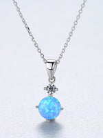 925 Sterling Silver Two-Stone Opal & CZ Pendant Necklace – Vertical Drop Design in White or Blue Opal
