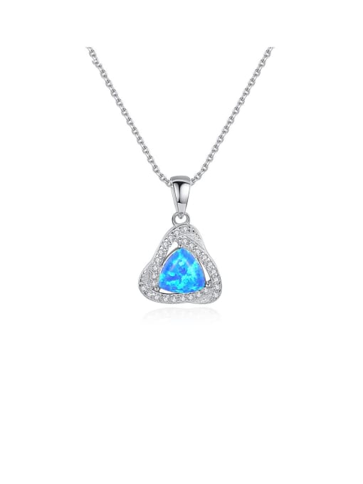 925 Sterling Silver Triangle Opal Halo CZ Pendant Necklace – Blue, Light Blue, White, Dark Green, Light Green