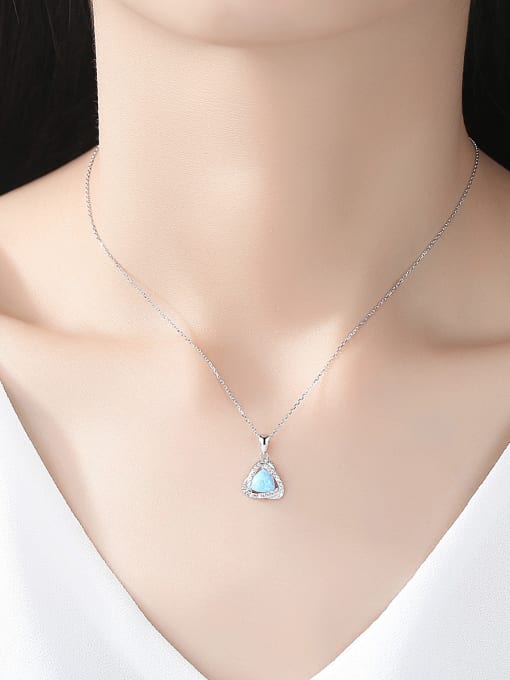 925 Sterling Silver Triangle Opal Halo CZ Pendant Necklace – Blue, Light Blue, White, Dark Green, Light Green