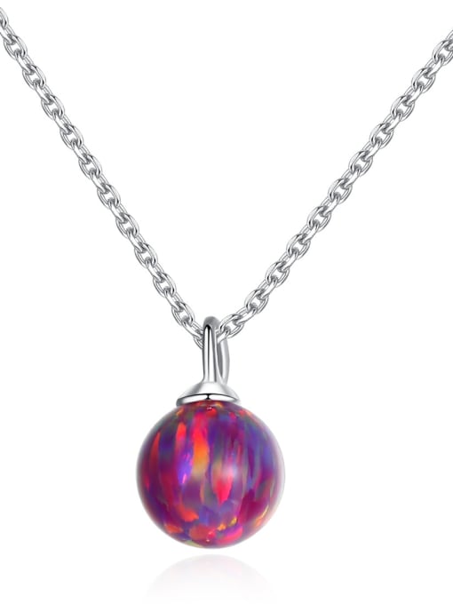 925 Sterling Silver Opal Ball Necklace – Dainty Round Fire Opal Pendant in Light Blue, Green, or Red