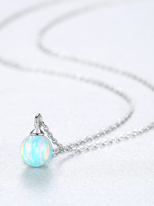 925 Sterling Silver Opal Ball Necklace – Dainty Round Fire Opal Pendant in Light Blue, Green, or Red