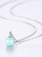 925 Sterling Silver Opal Ball Necklace – Dainty Round Fire Opal Pendant in Light Blue, Green, or Red