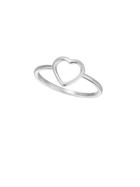 925 Sterling Silver Hollow Heart Band Ring – Minimalist Dainty Open Heart Stacking Ring for Women Girls