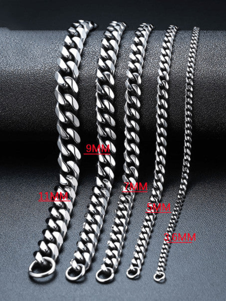 Men's Thick Titanium Steel Cuban Link Bracelet – Silver-Tone Heavyweight Curb Chain in Polished Finish