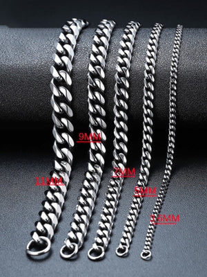 Men's Thick Titanium Steel Cuban Link Bracelet – Silver-Tone Heavyweight Curb Chain in Polished Finish