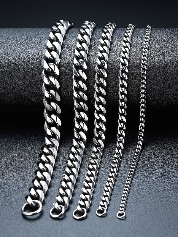 Men's Thick Titanium Steel Cuban Link Bracelet – Silver-Tone Heavyweight Curb Chain in Polished Finish