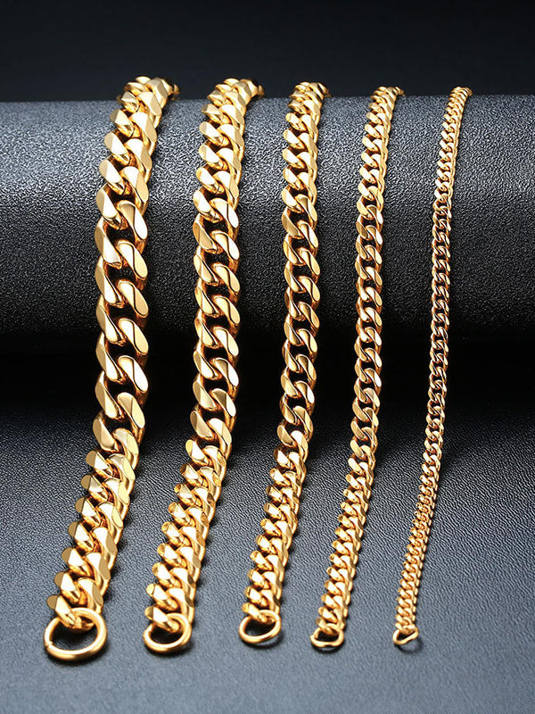 Men's Thick Gold-Tone Titanium Steel Cuban Link Bracelet – Heavyweight Polished Curb Chain for Everyday Style