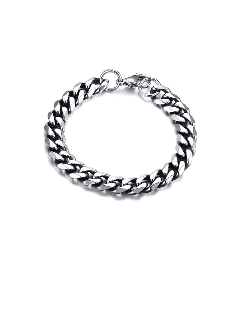 Men's Thick Titanium Steel Cuban Link Bracelet – Silver-Tone Heavyweight Curb Chain in Polished Finish