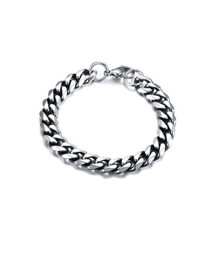 Men's Thick Titanium Steel Cuban Link Bracelet – Silver-Tone Heavyweight Curb Chain in Polished Finish