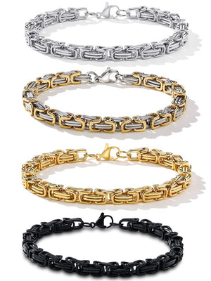 Titanium Steel Byzantine Chain Bracelet – Classic Link Design in Polished Silver or Matte Black Finish