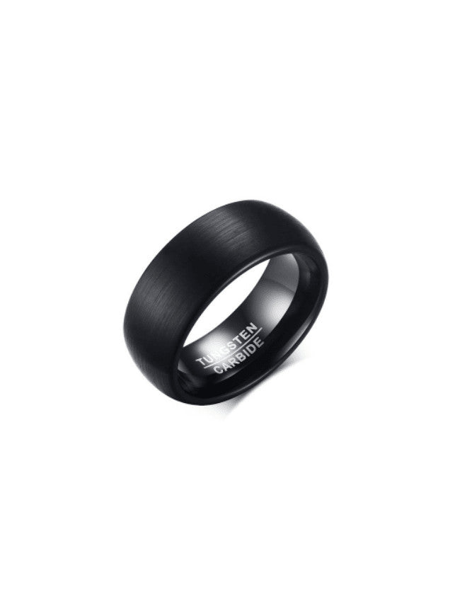Men's Black Tungsten Carbide Ring – 8mm Brushed Matte Finish Band, Durable Comfort Fit Wedding or Fashion Ring