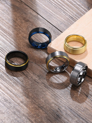Gold Tungsten Ring for Men – 8mm Minimalist Band with Brushed Center & Polished Edges – Bold & Timeless Style