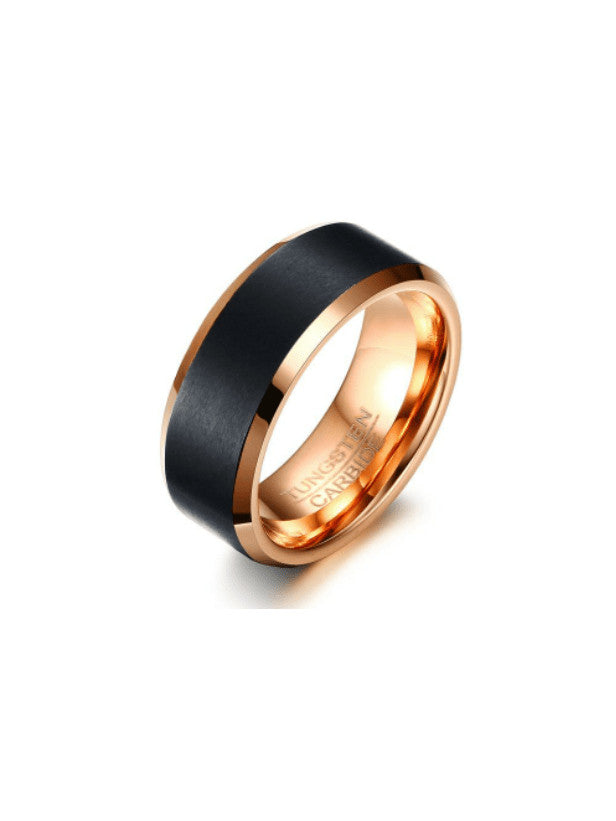 Rose Gold & Black Tungsten Carbide Ring – Geometric Minimalist Band for Men, Scratch-Resistant & Durable Design