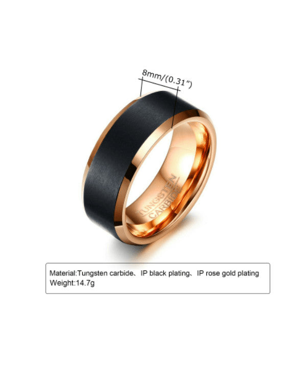 Rose Gold & Black Tungsten Carbide Ring – Geometric Minimalist Band for Men, Scratch-Resistant & Durable Design